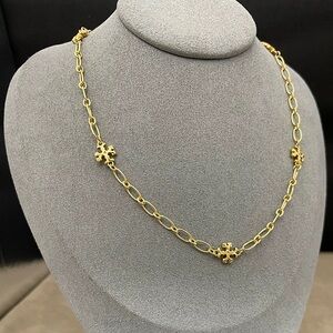 Tory Burch Gold Link Necklace with Cross Motifs